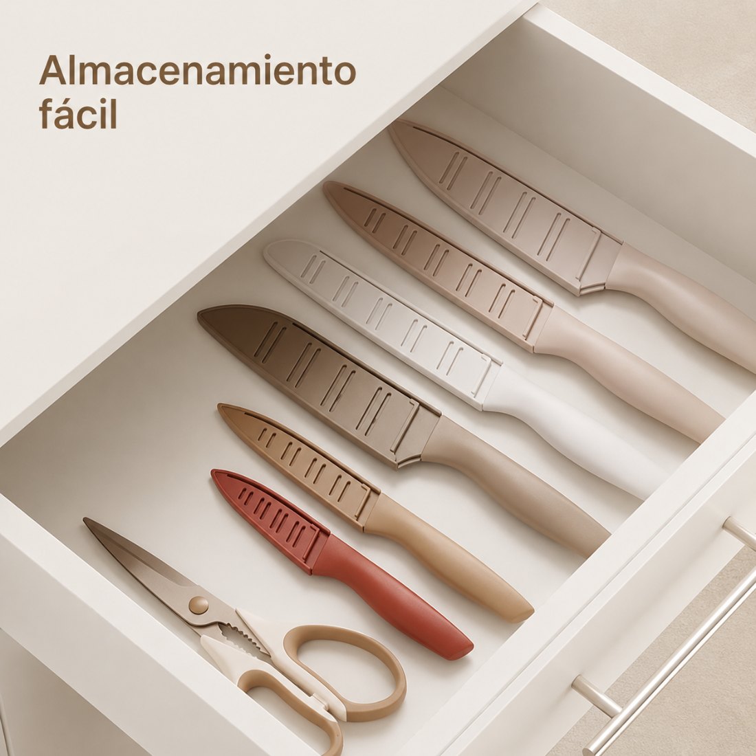 Almacenamiento fácil de los cuchillos en el cajón